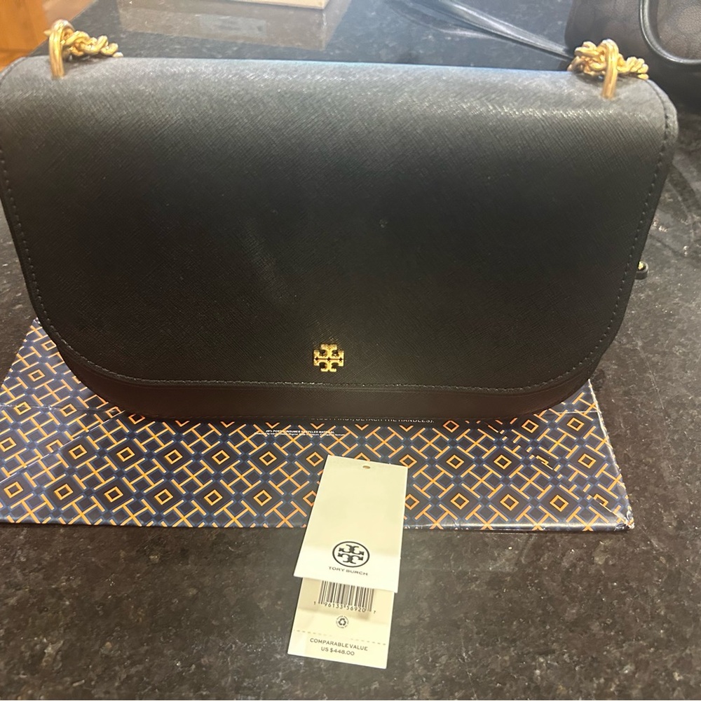 Tory Burch Black Shoulder Bag with Gold Accents